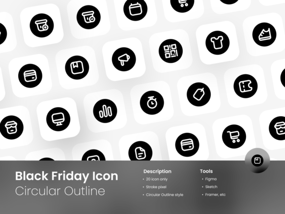 Black Friday Circular Outline Icons for Modern Commerce Design