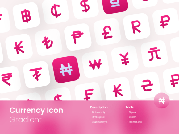 Currency Icon Set: Gradient Outline Style
