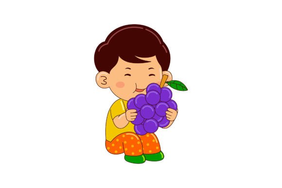 The Versatile Boy Kids Eating Grape Illustration Set for Creative Projects