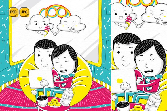 Transform Your Creative Projects with a Couple Dating in Cozy Cafe Illustration